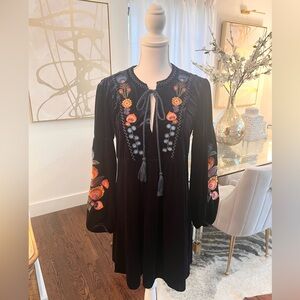 Zara embroidered blue velvet style dress/tunic